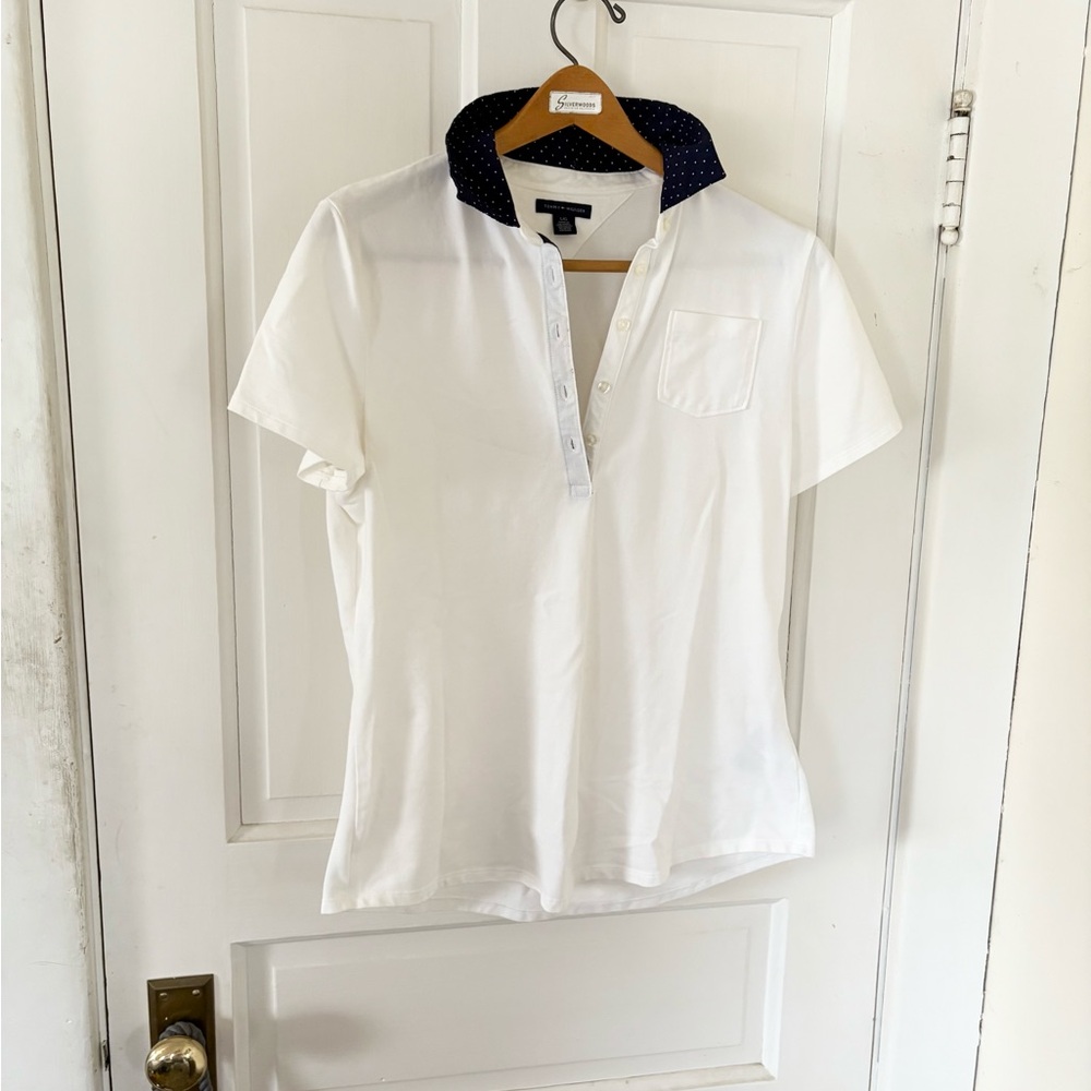 Tommy Hilfiger Cream Polo with Blue Polka Dots